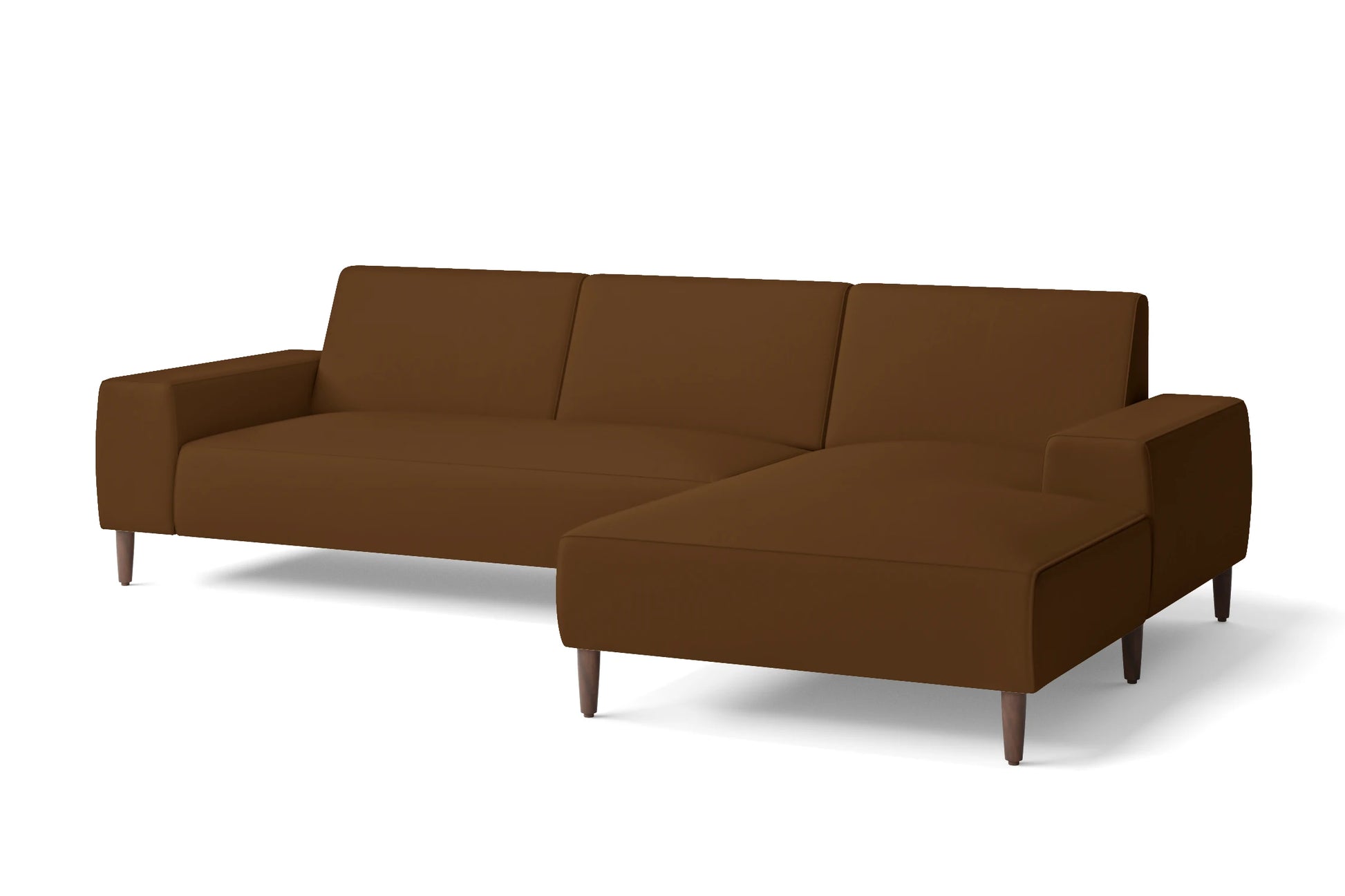 Treviso 3 Seater Right Hand Facing Chaise Lounge Corner Sofa Walnut Brown Leather