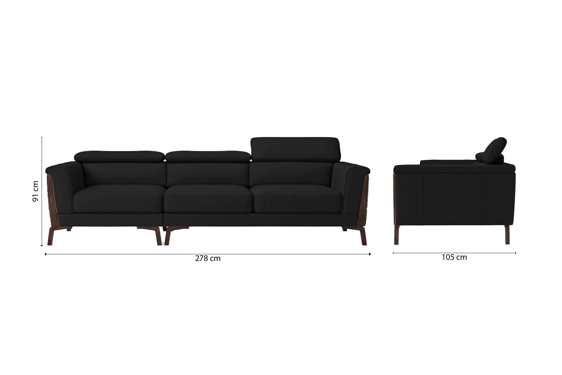 Turin 3 Seater Sofa Black Leather