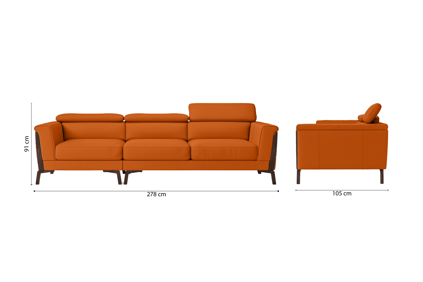 Turin 3 Seater Sofa Orange Leather