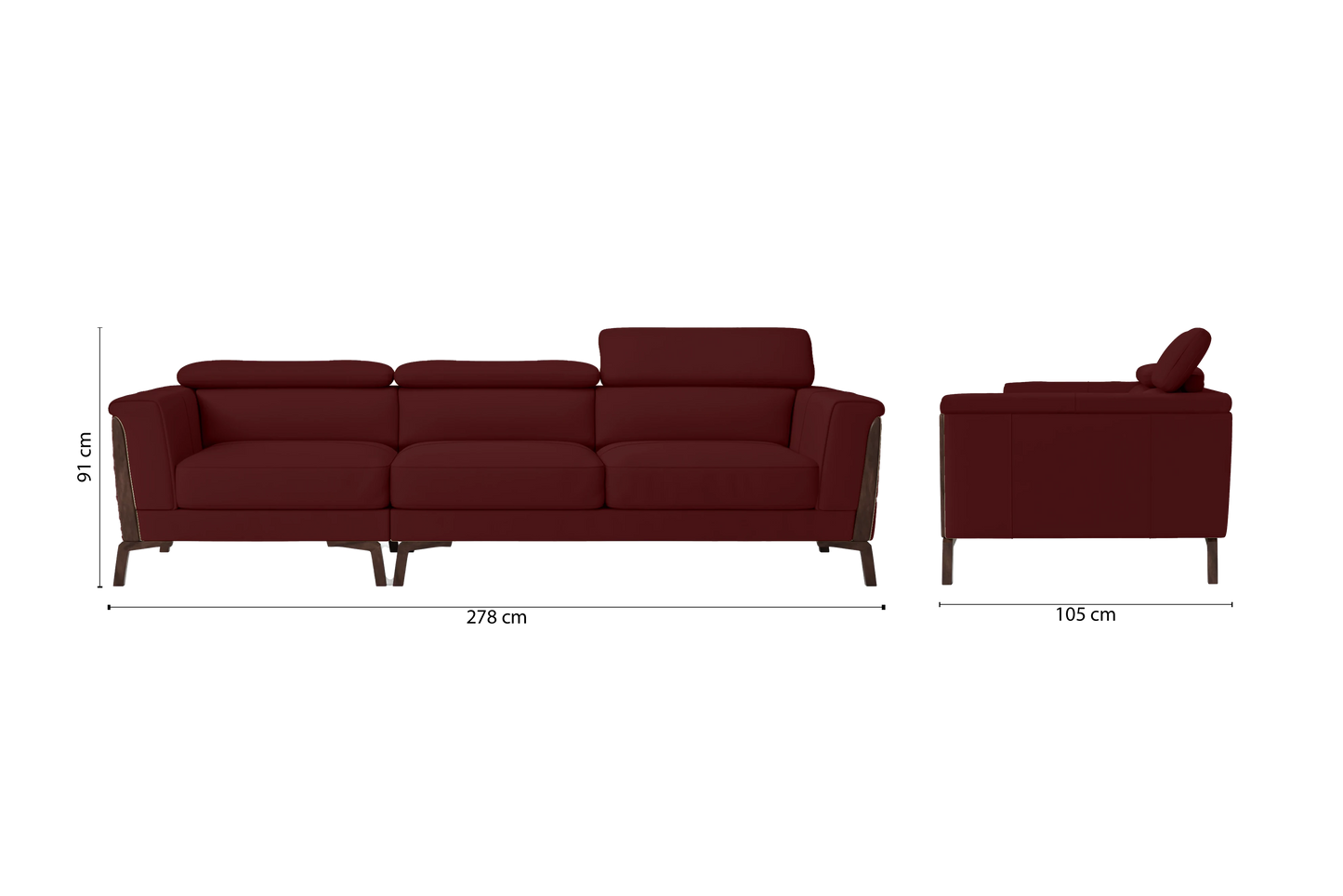 Turin 3 Seater Sofa Red Leather