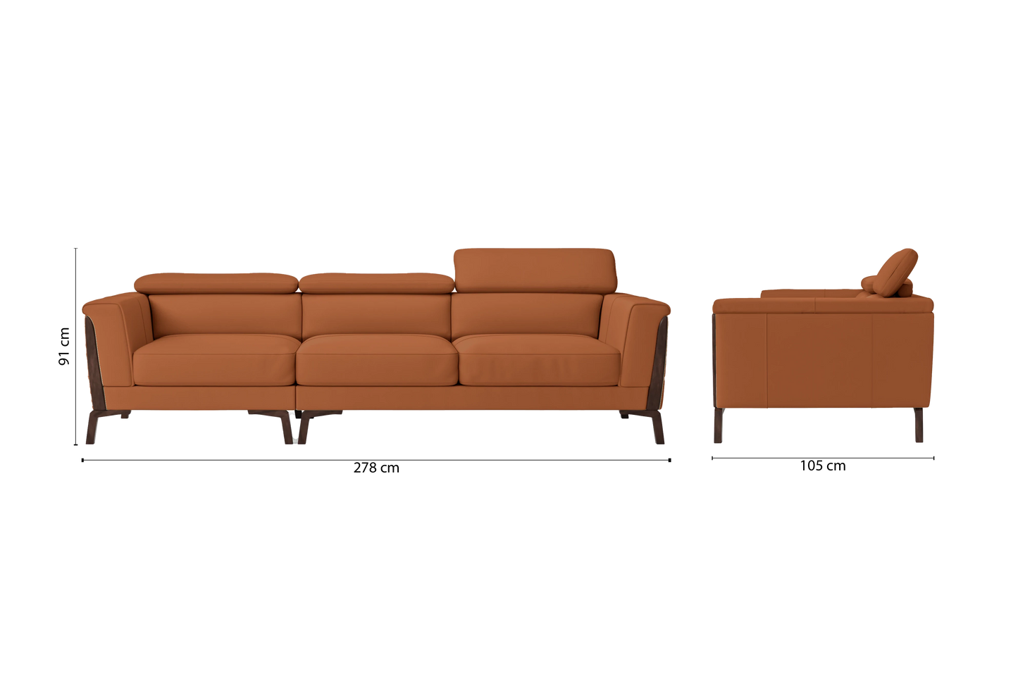 Turin 3 Seater Sofa Tan Brown Leather