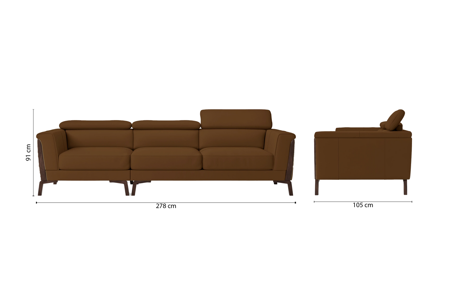 Turin 3 Seater Sofa Walnut Brown Leather