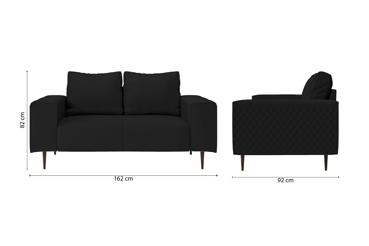 Udine 2 Seater Sofa Black Leather