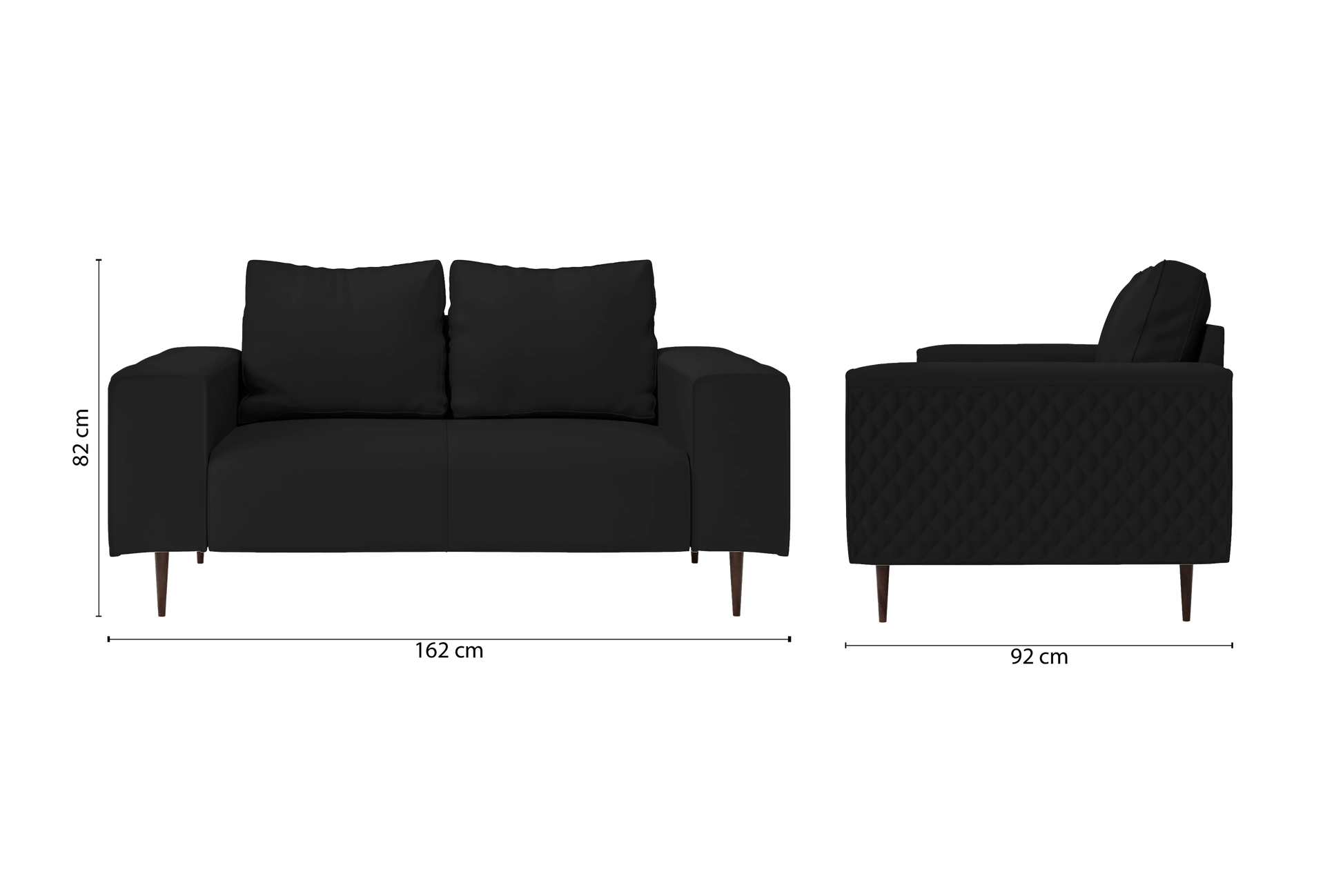 Udine 2 Seater Sofa Black Leather