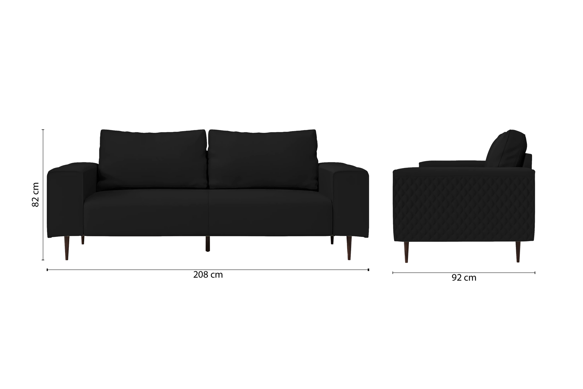 Udine 3 Seater Sofa Black Leather