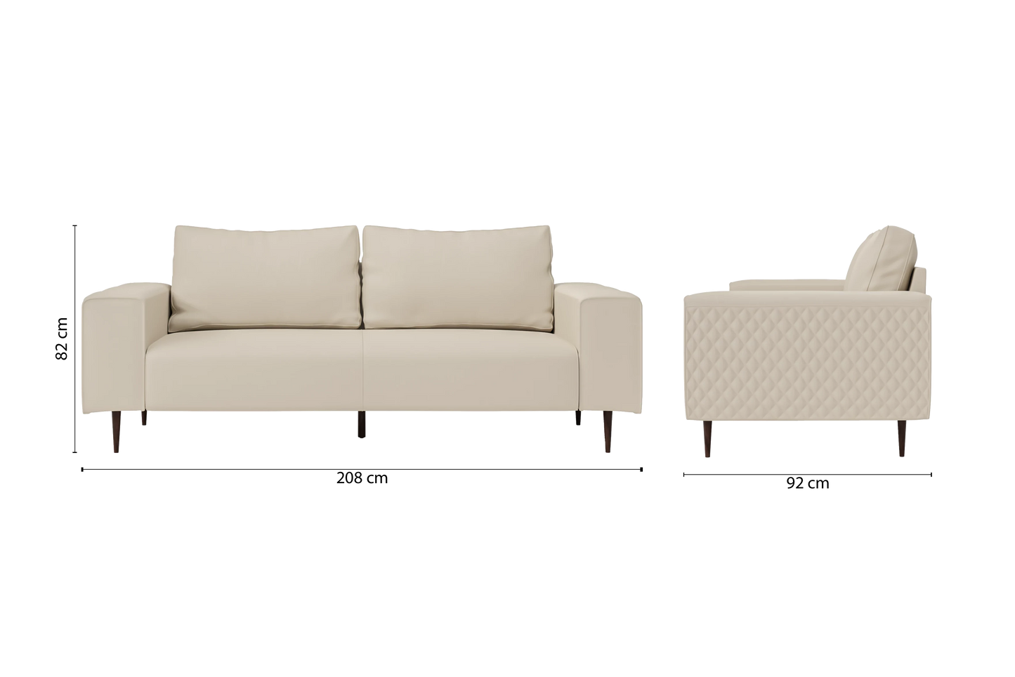 Udine 3 Seater Sofa Cream Leather