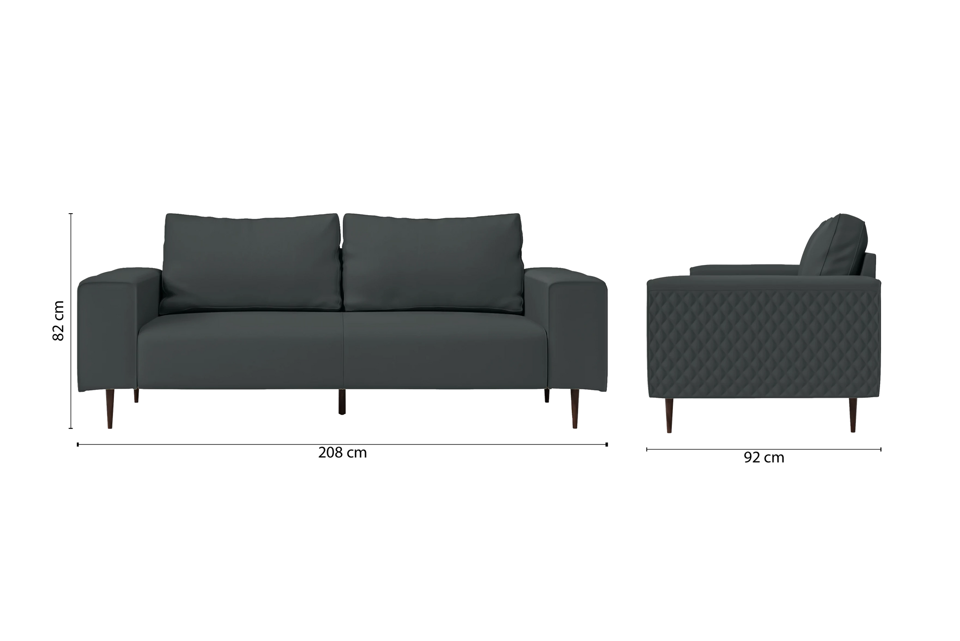 Udine 3 Seater Sofa Slate Leather