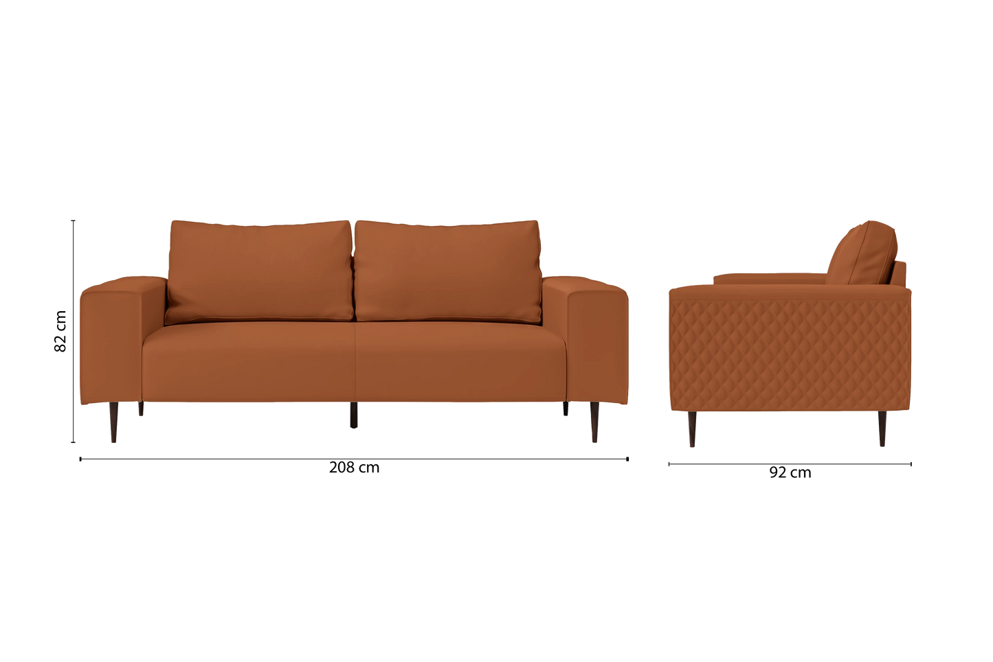 Udine 3 Seater Sofa Tan Brown Leather