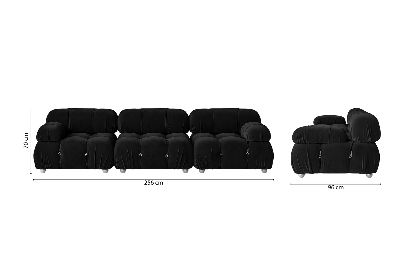 Varese 3 Seater Sofa Black Velvet