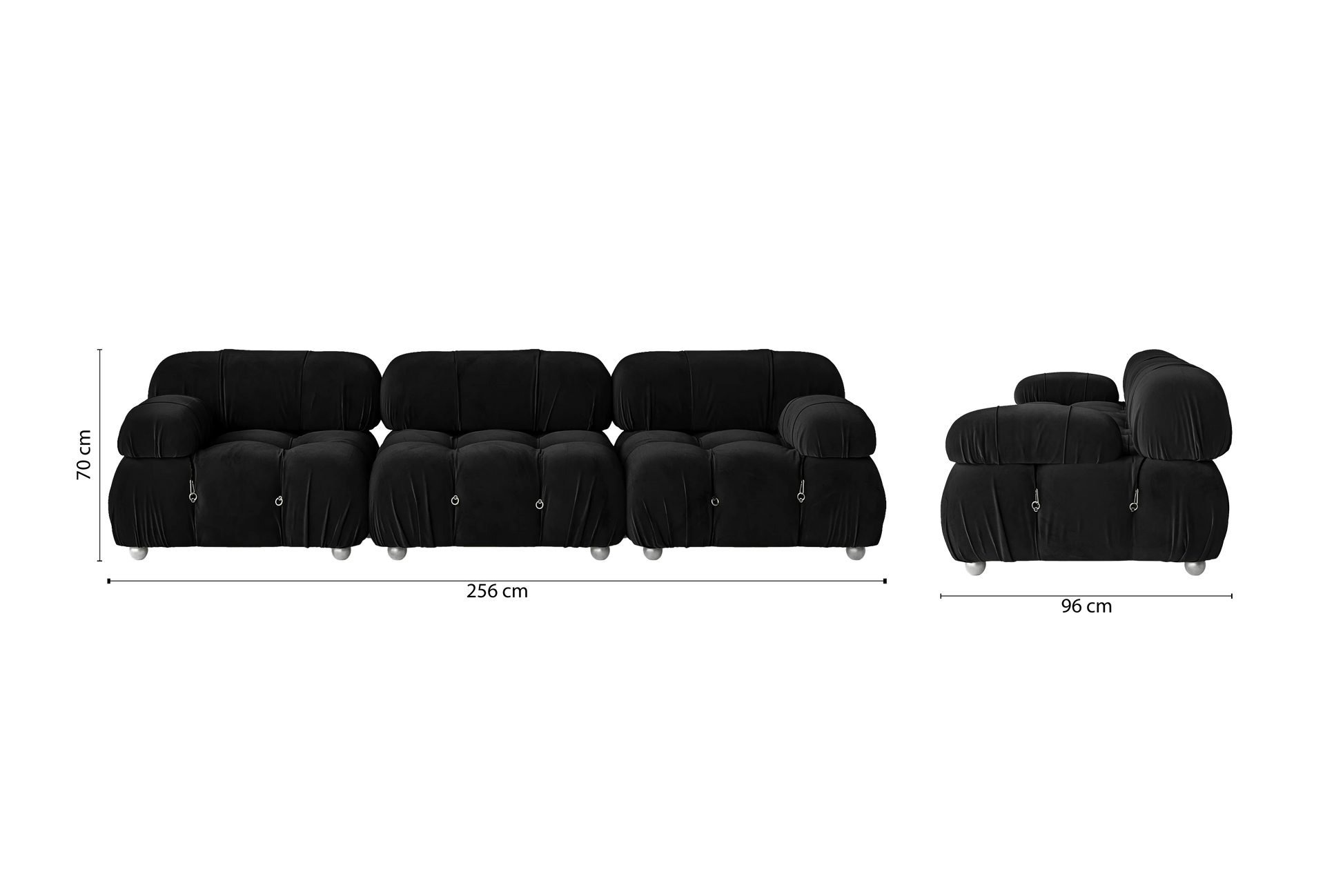 Varese 3 Seater Sofa Black Velvet