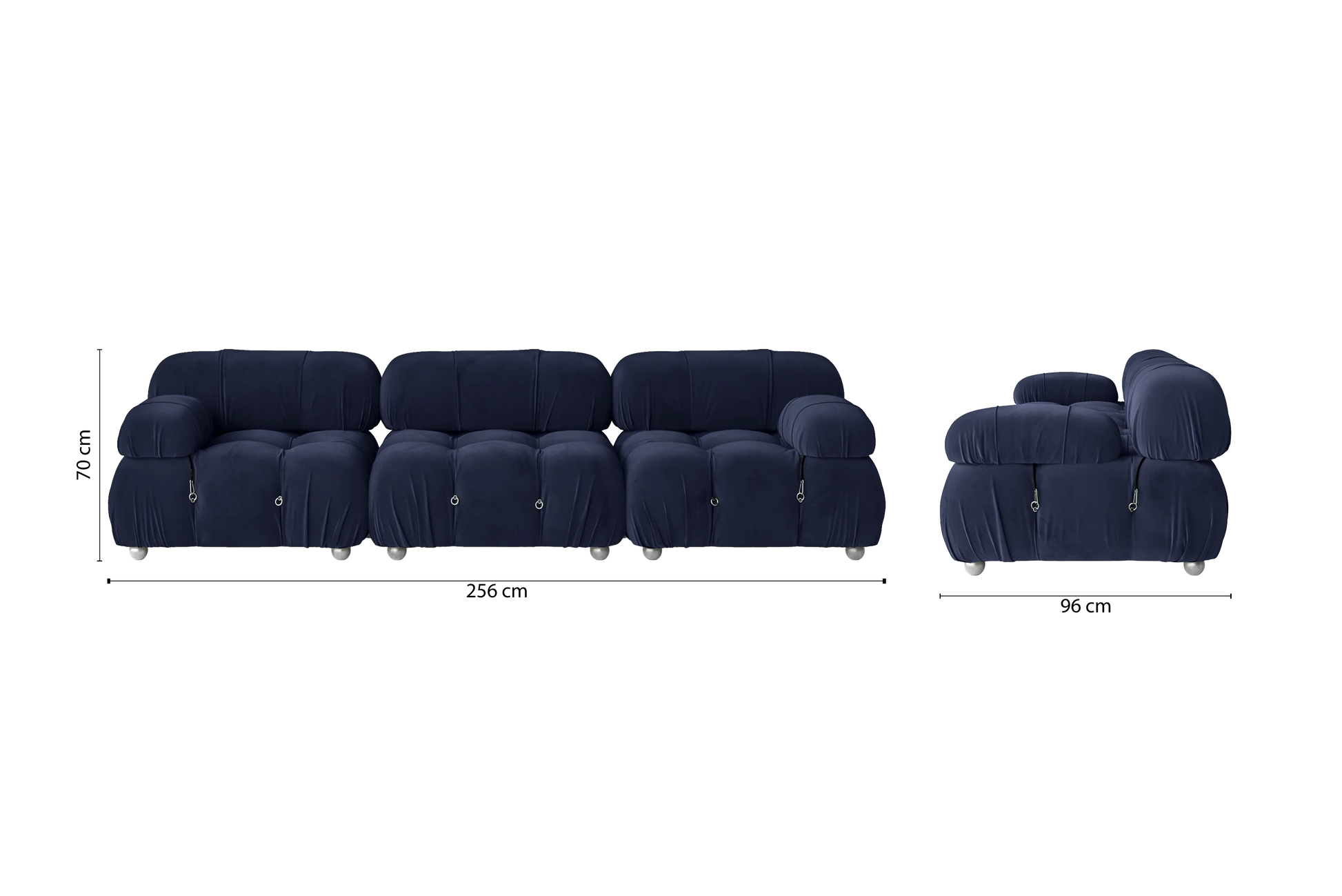 Varese 3 Seater Sofa Dark Blue Velvet