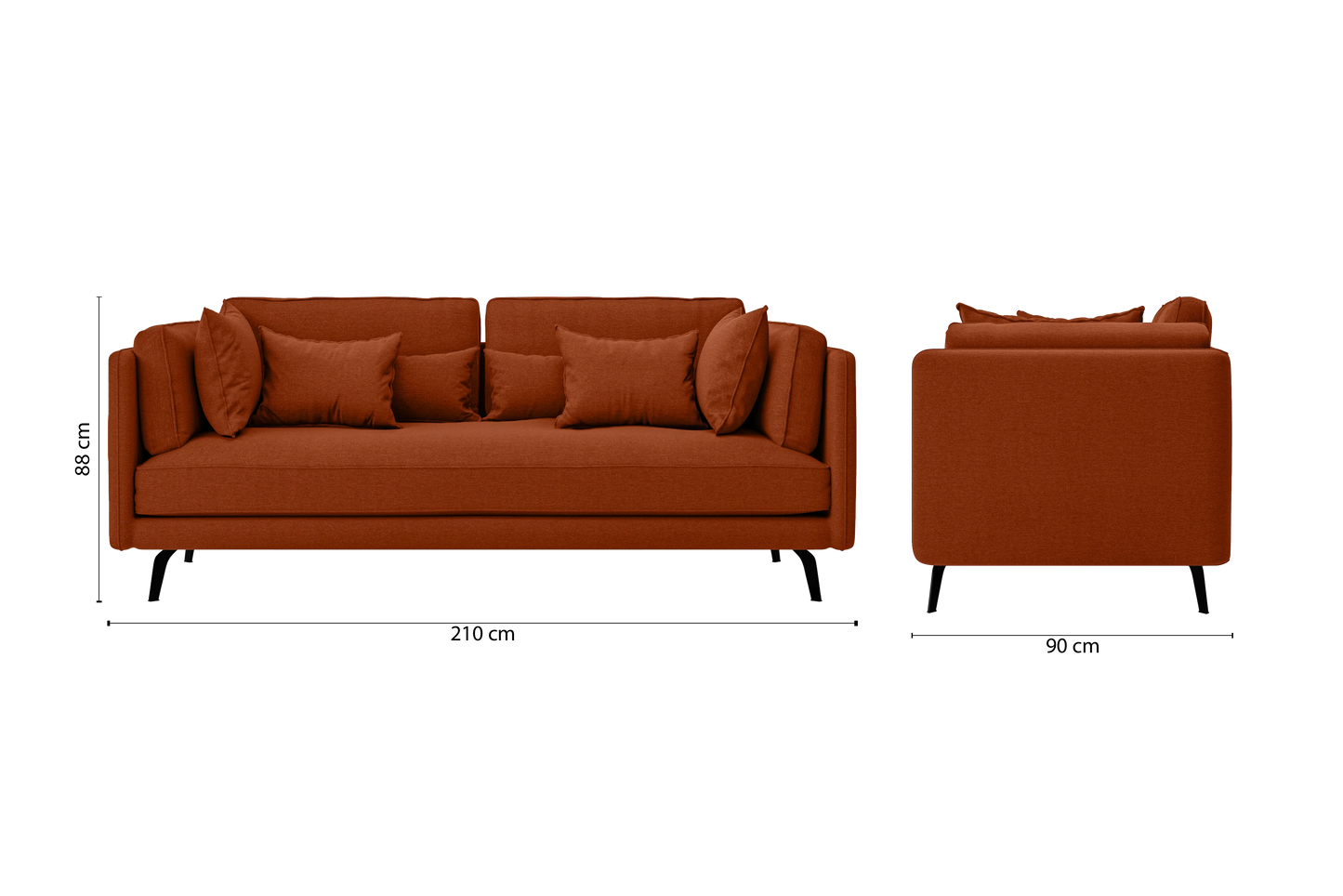 Velletri 3 Seater Sofa Orange Linen Fabric