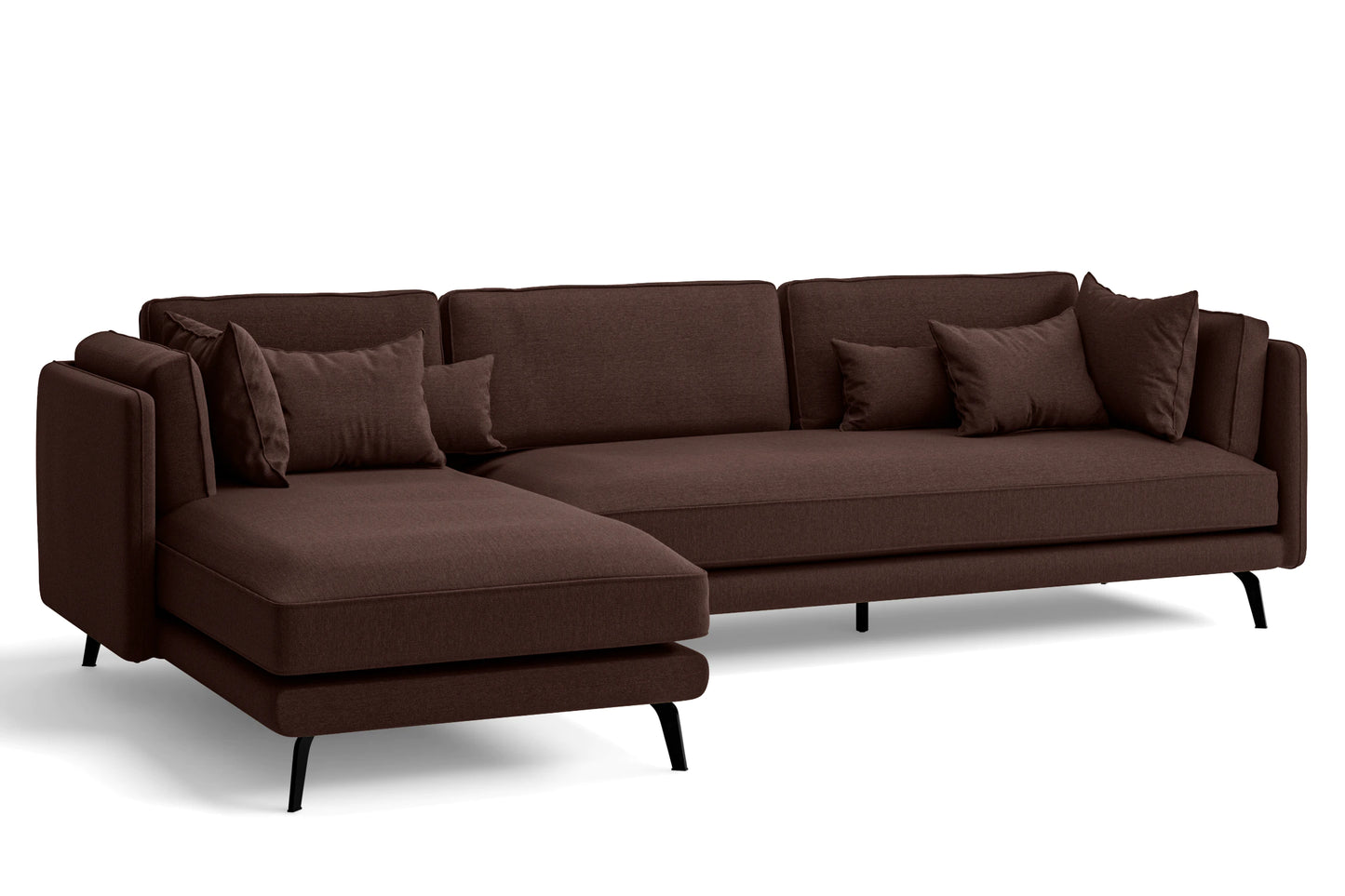 Velletri 4 Seater Left Hand Facing Chaise Lounge Corner Sofa Coffee Brown Linen Fabric