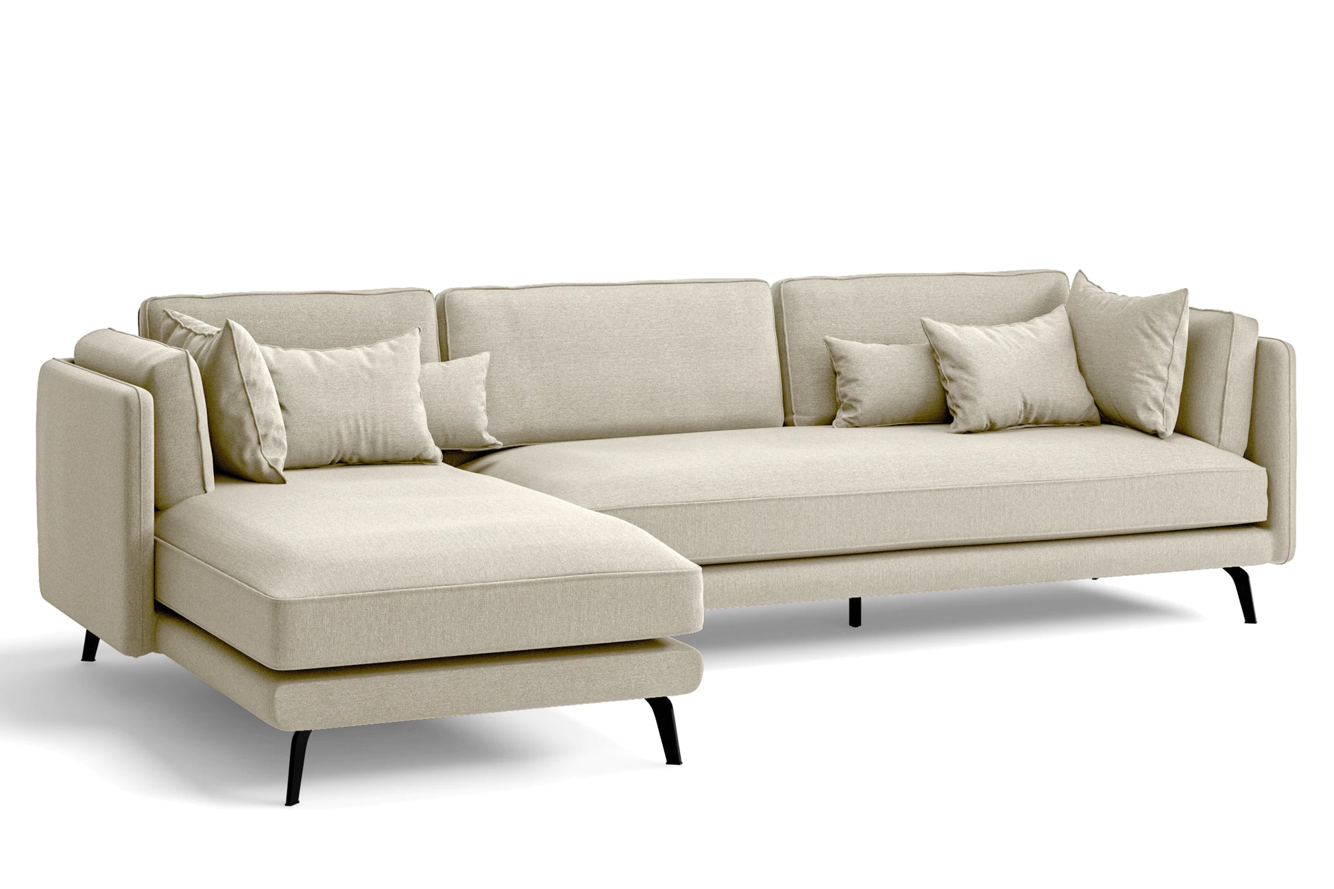 Velletri 4 Seater Left Hand Facing Chaise Lounge Corner Sofa Cream Linen Fabric