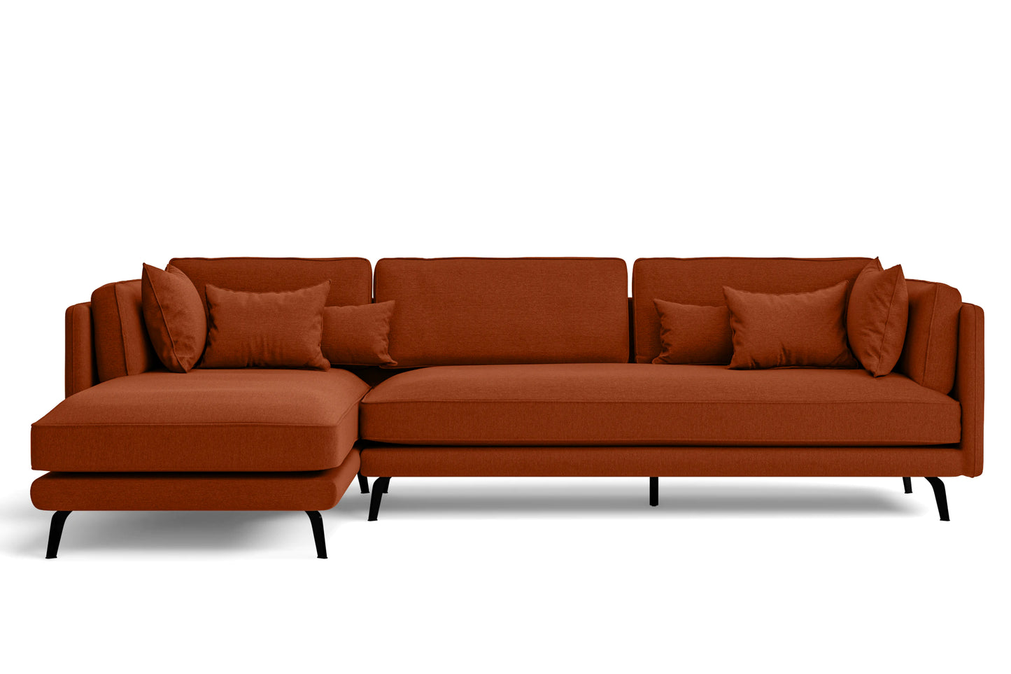 Velletri 4 Seater Left Hand Facing Chaise Lounge Corner Sofa Orange Linen Fabric