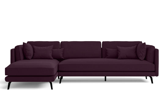 Velletri 4 Seater Left Hand Facing Chaise Lounge Corner Sofa Purple Linen Fabric