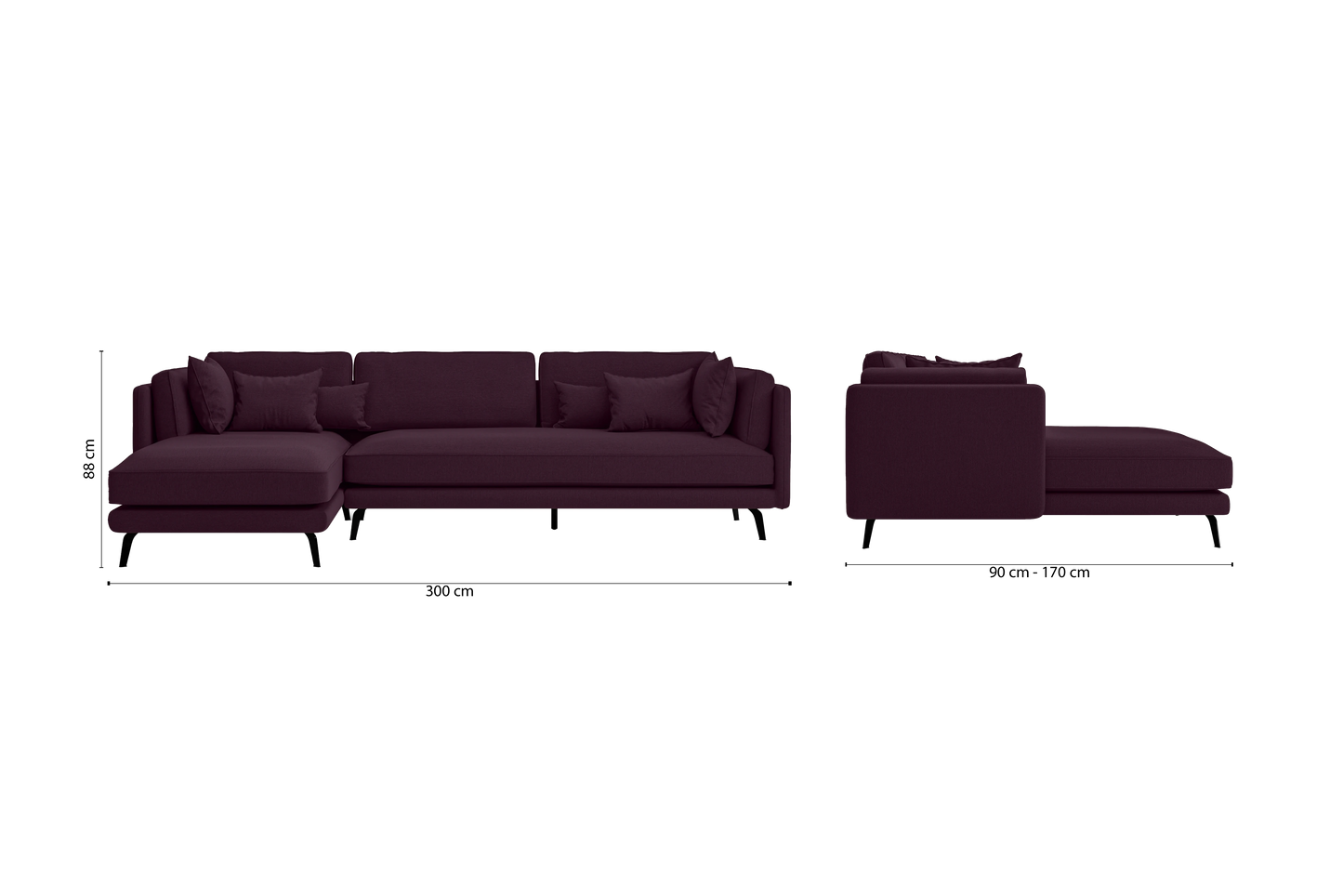 Velletri 4 Seater Left Hand Facing Chaise Lounge Corner Sofa Purple Linen Fabric