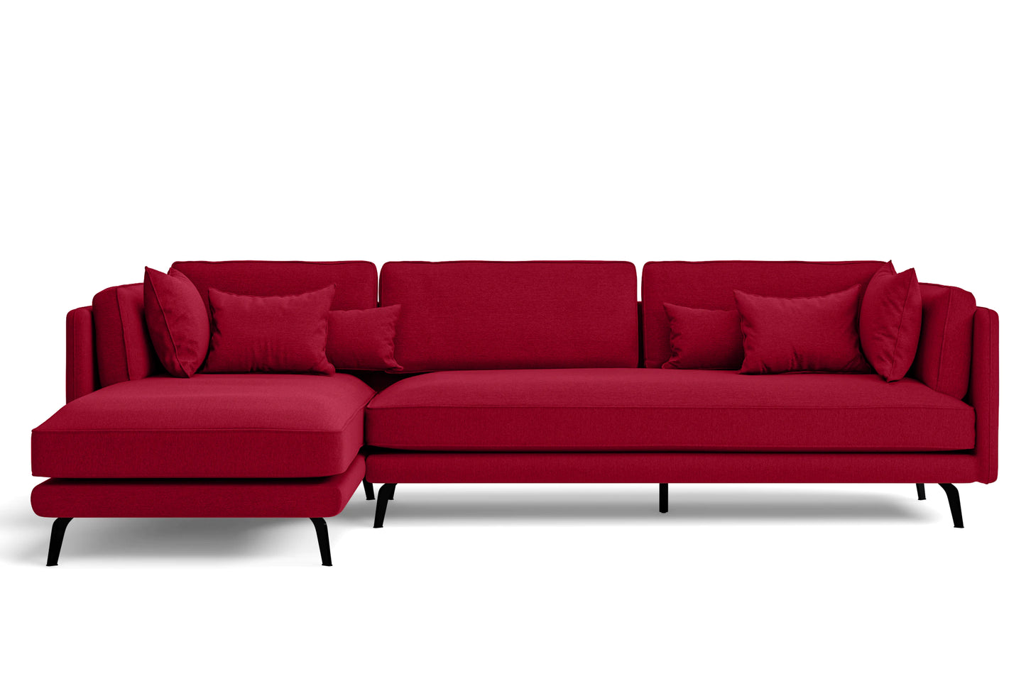 Velletri 4 Seater Left Hand Facing Chaise Lounge Corner Sofa Red Linen Fabric