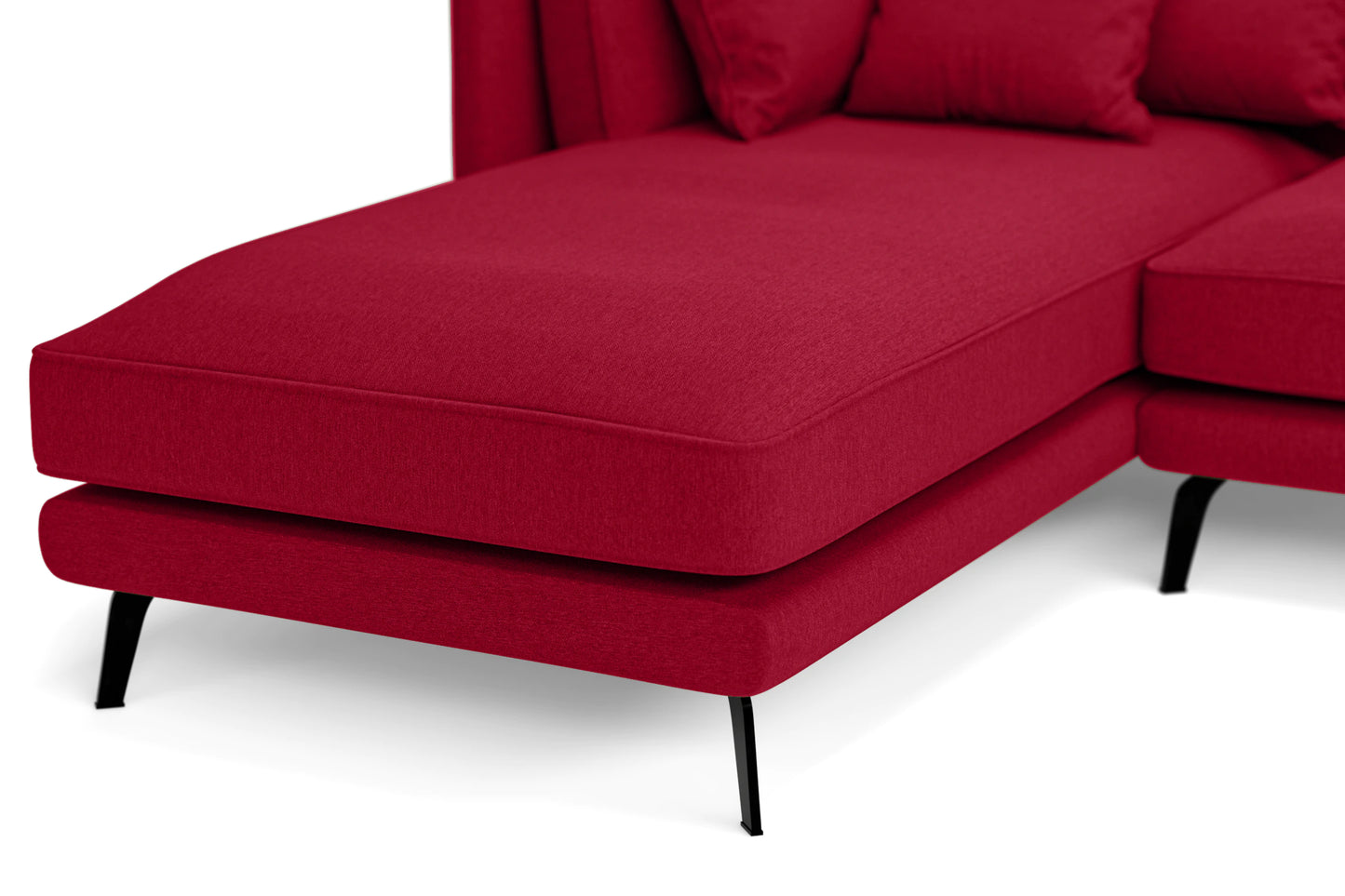 Velletri 4 Seater Left Hand Facing Chaise Lounge Corner Sofa Red Linen Fabric