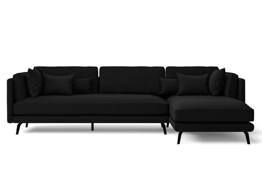 Velletri 4 Seater Right Hand Facing Chaise Lounge Corner Sofa Black Linen Fabric