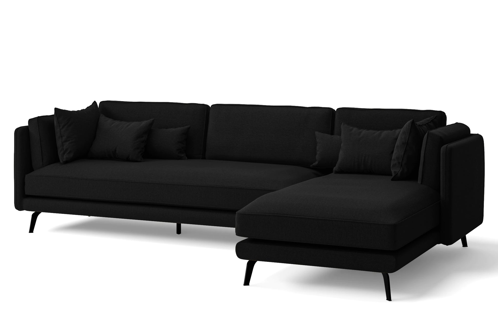 Velletri 4 Seater Right Hand Facing Chaise Lounge Corner Sofa Black Linen Fabric