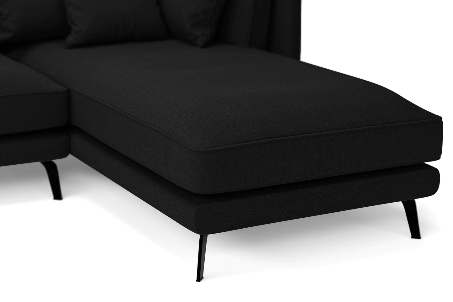 Velletri 4 Seater Right Hand Facing Chaise Lounge Corner Sofa Black Linen Fabric