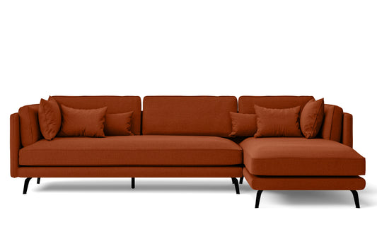 Velletri 4 Seater Right Hand Facing Chaise Lounge Corner Sofa Orange Linen Fabric