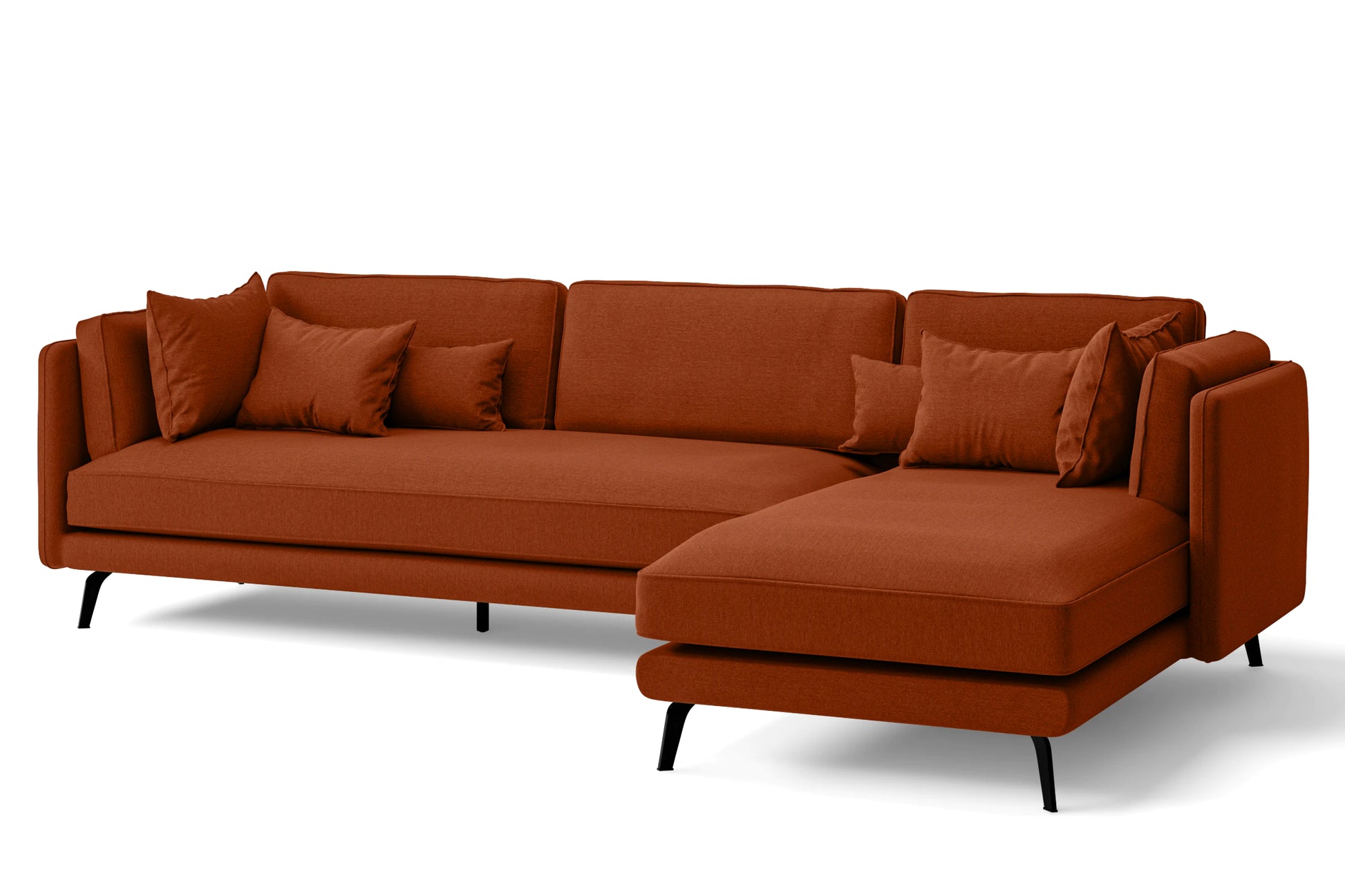 Velletri 4 Seater Right Hand Facing Chaise Lounge Corner Sofa Orange Linen Fabric