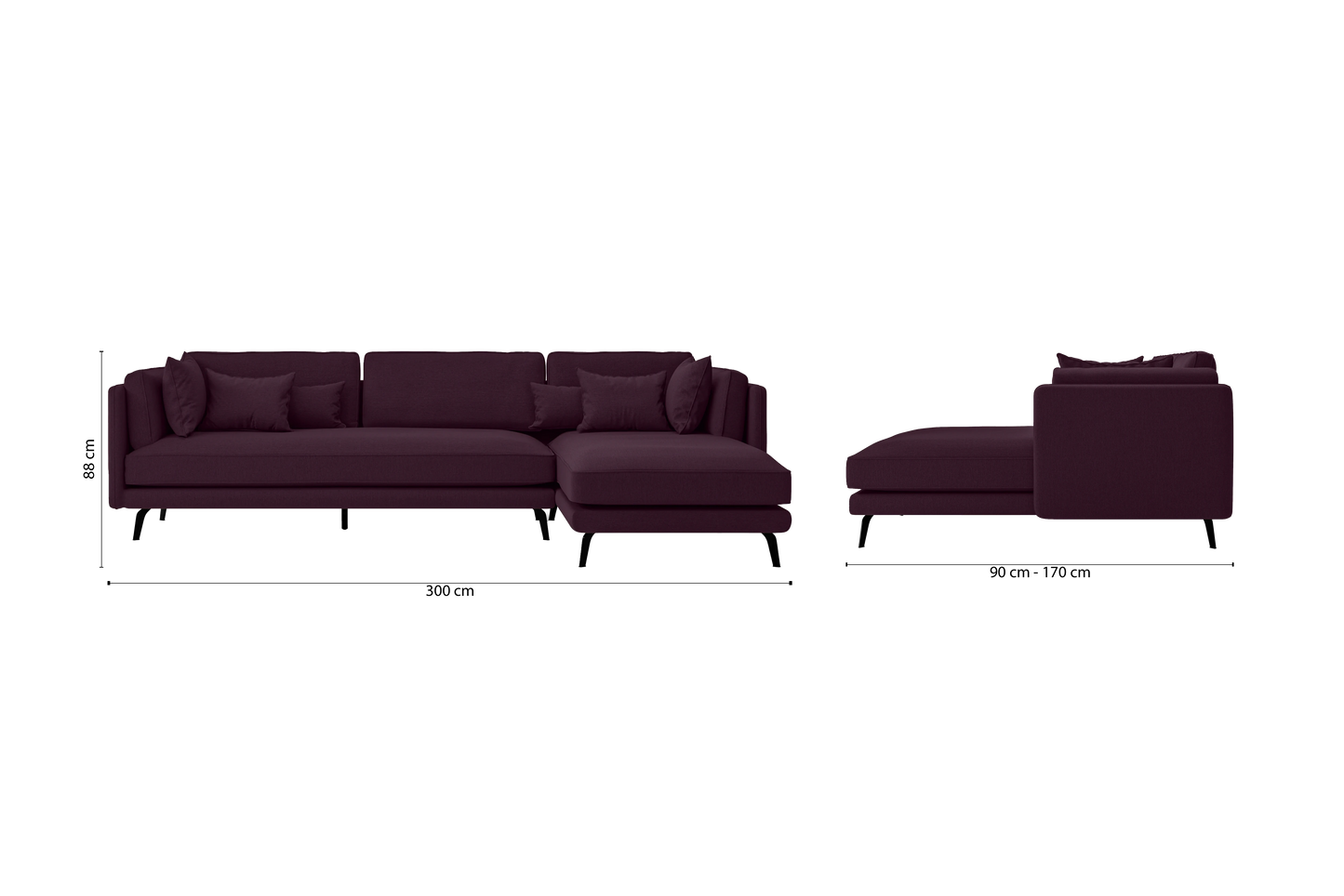 Velletri 4 Seater Right Hand Facing Chaise Lounge Corner Sofa Purple Linen Fabric