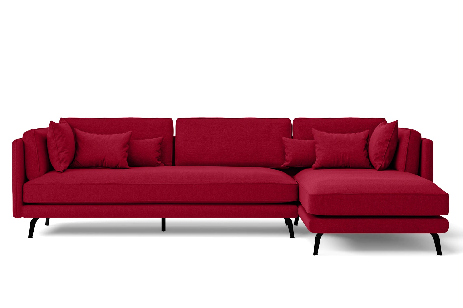 Velletri 4 Seater Right Hand Facing Chaise Lounge Corner Sofa Red Linen Fabric