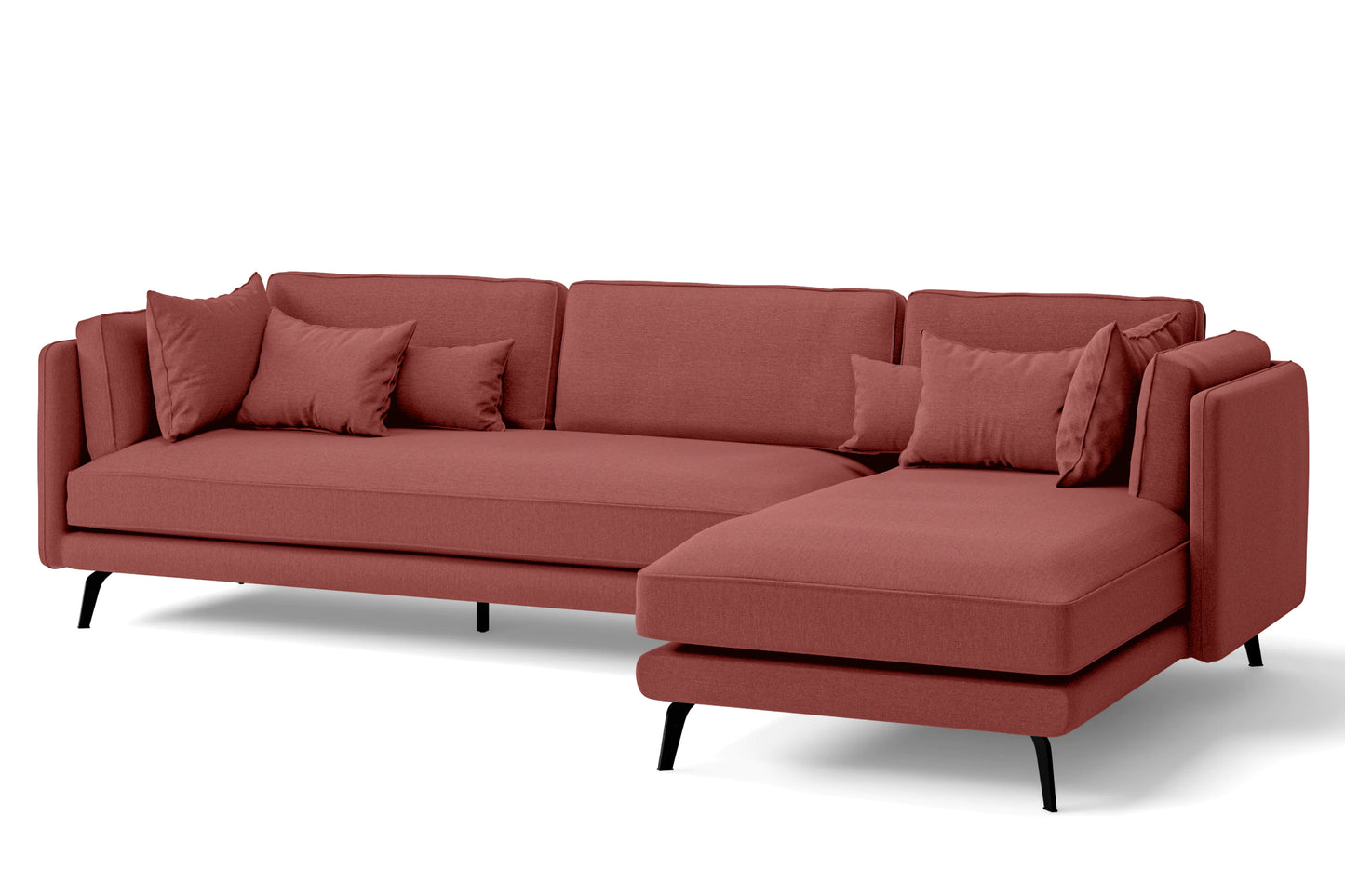 Velletri 4 Seater Right Hand Facing Chaise Lounge Corner Sofa Rose Pink Linen Fabric