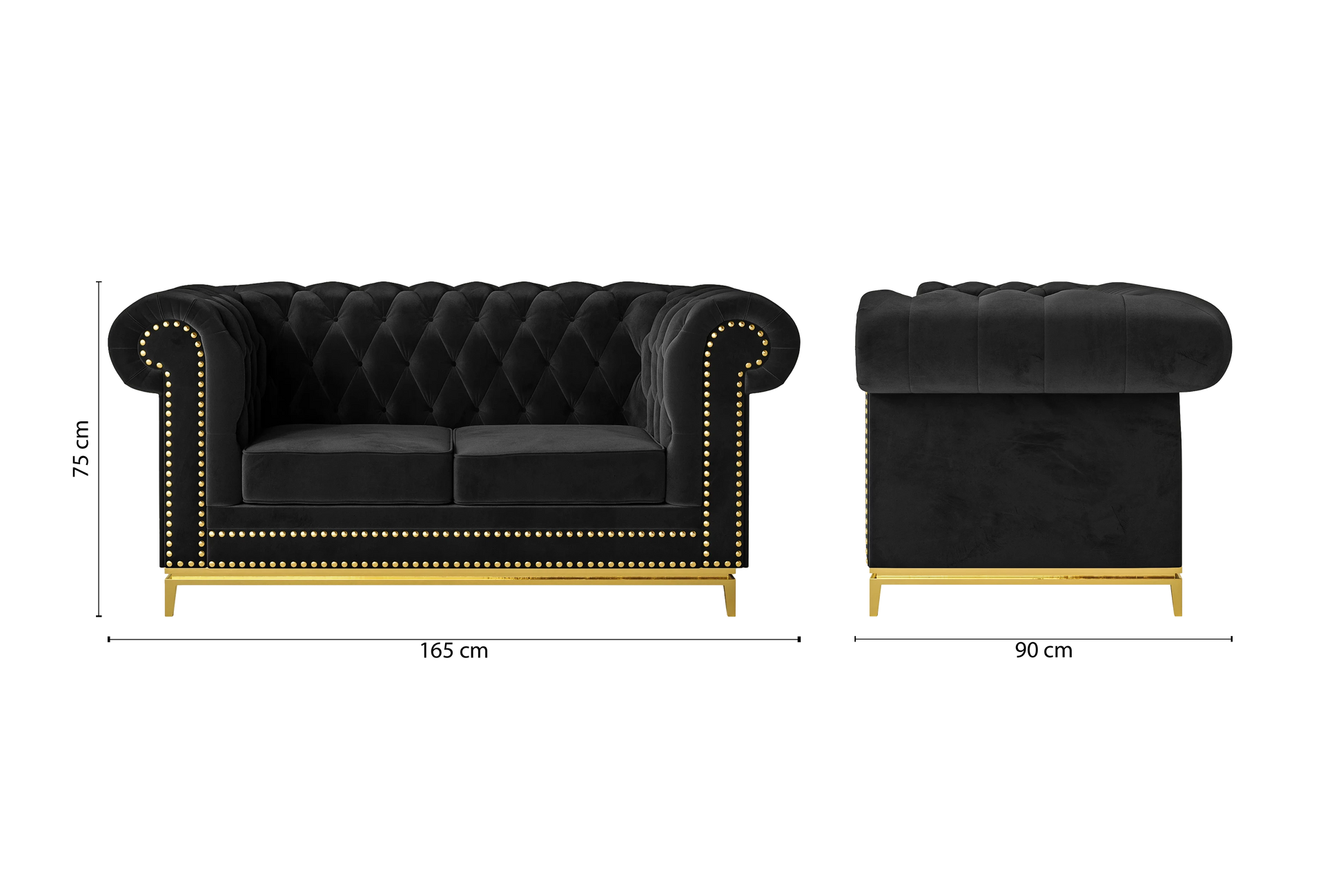 Venice 2 Seater Sofa Black Velvet