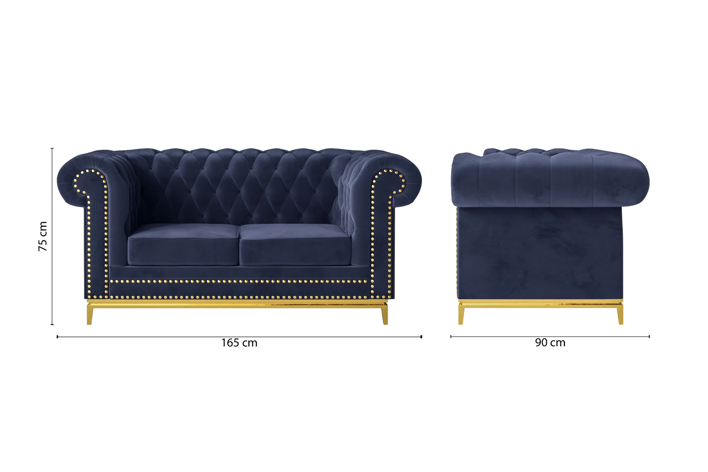 Venice 2 Seater Sofa Dark Blue Velvet