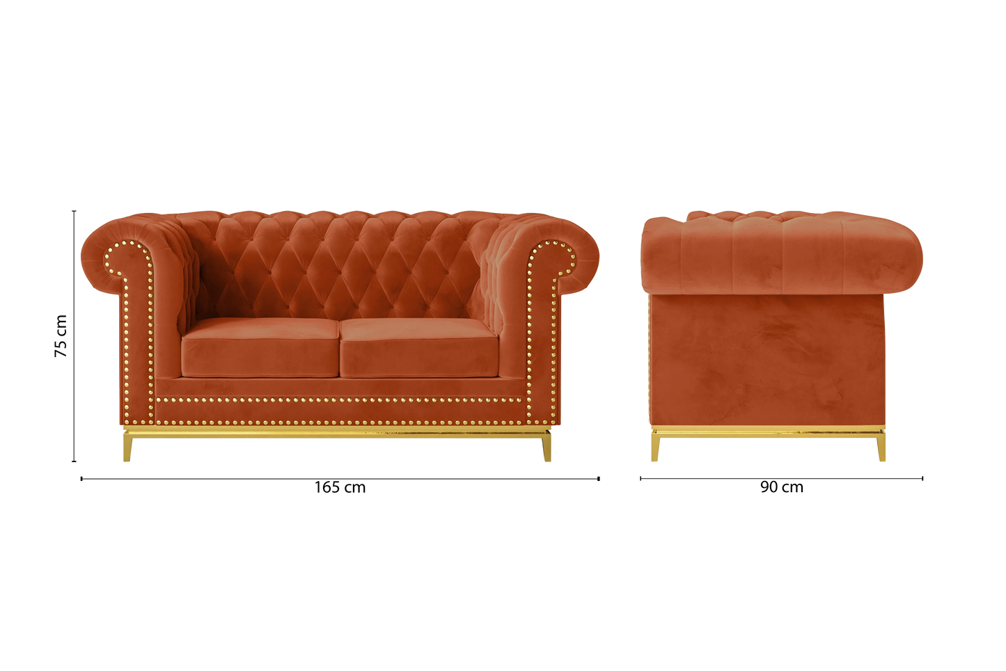 Venice 2 Seater Sofa Orange Velvet