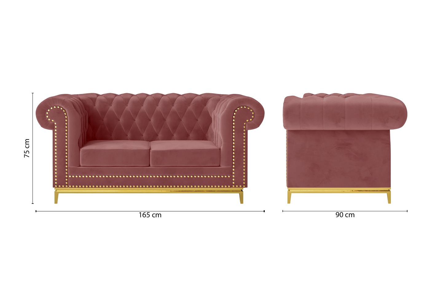 Venice 2 Seater Sofa Pink Velvet