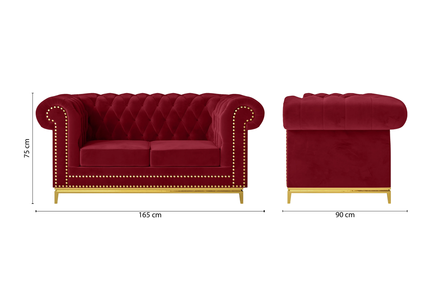 Venice 2 Seater Sofa Red Velvet