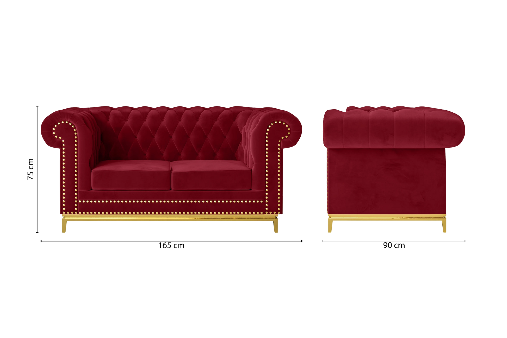 Venice 2 Seater Sofa Red Velvet