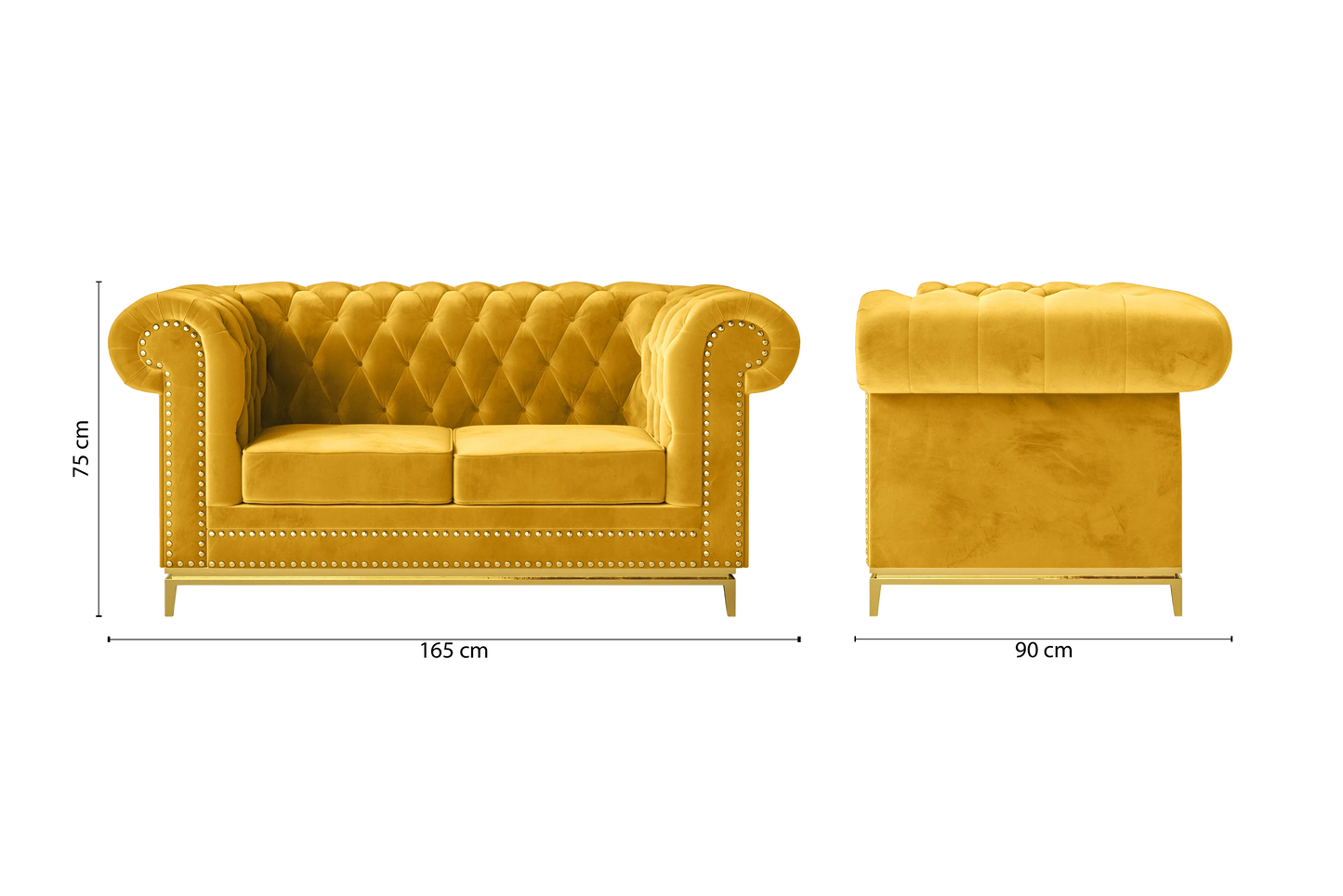 Venice 2 Seater Sofa Yellow Velvet