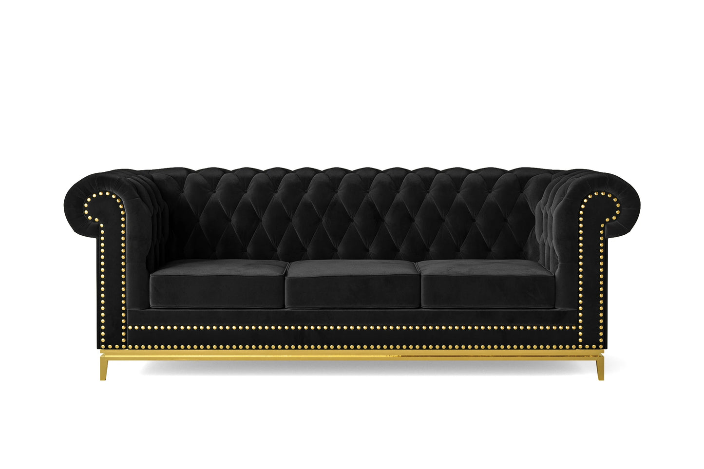 Venice 3 Seater Sofa Black Velvet