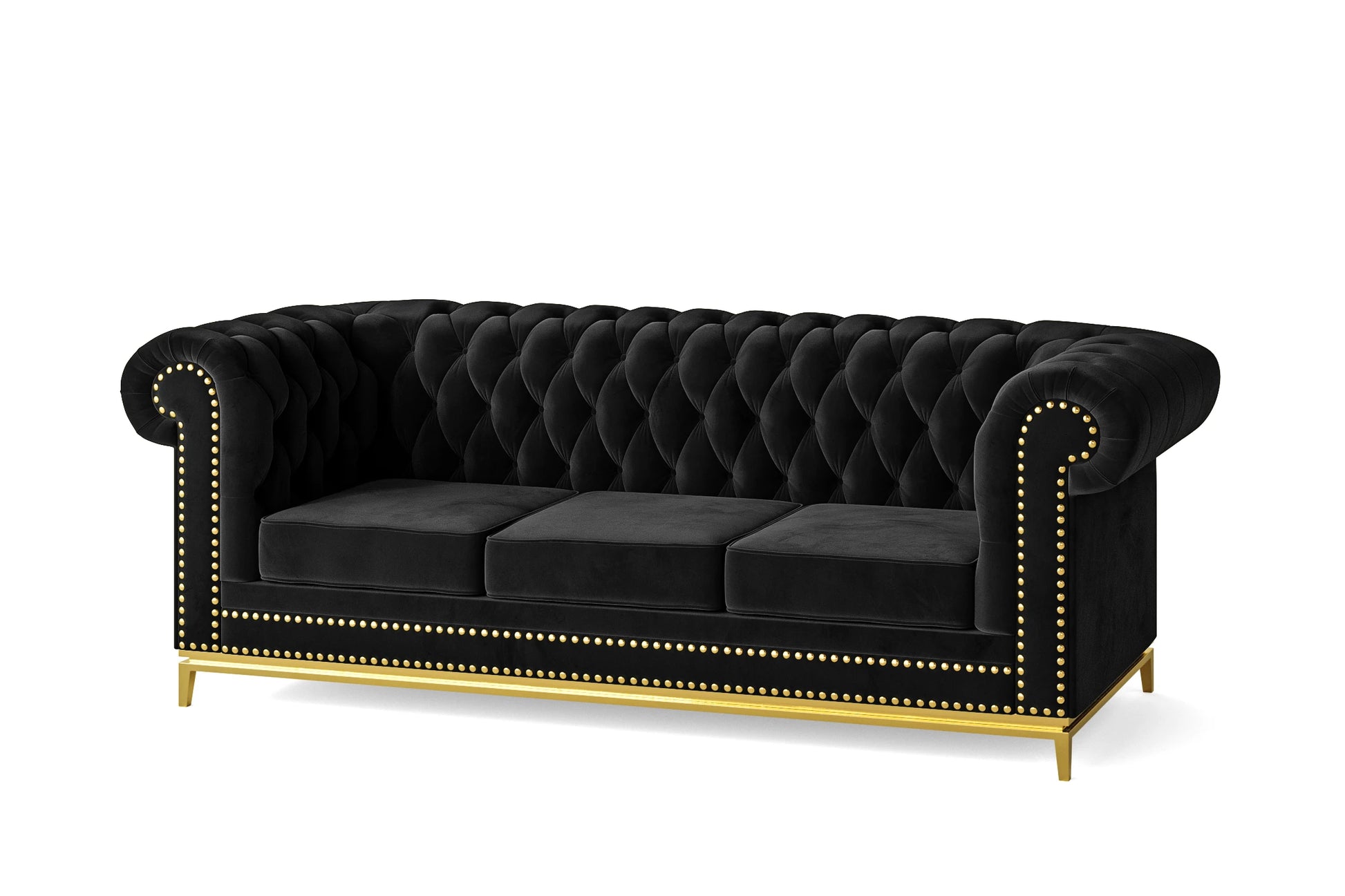 Venice 3 Seater Sofa Black Velvet