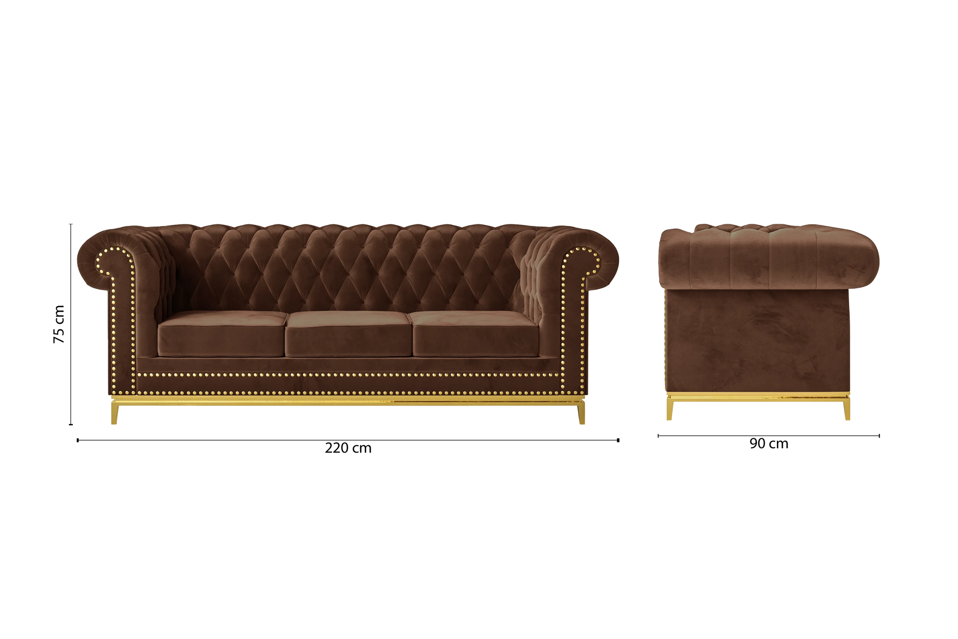 Venice 3 Seater Sofa Coffee Brown Velvet