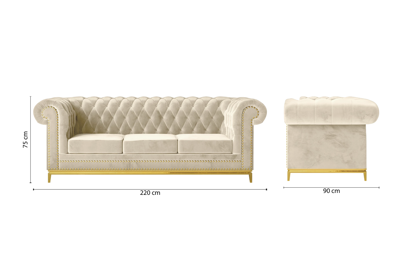 Venice 3 Seater Sofa Cream Velvet