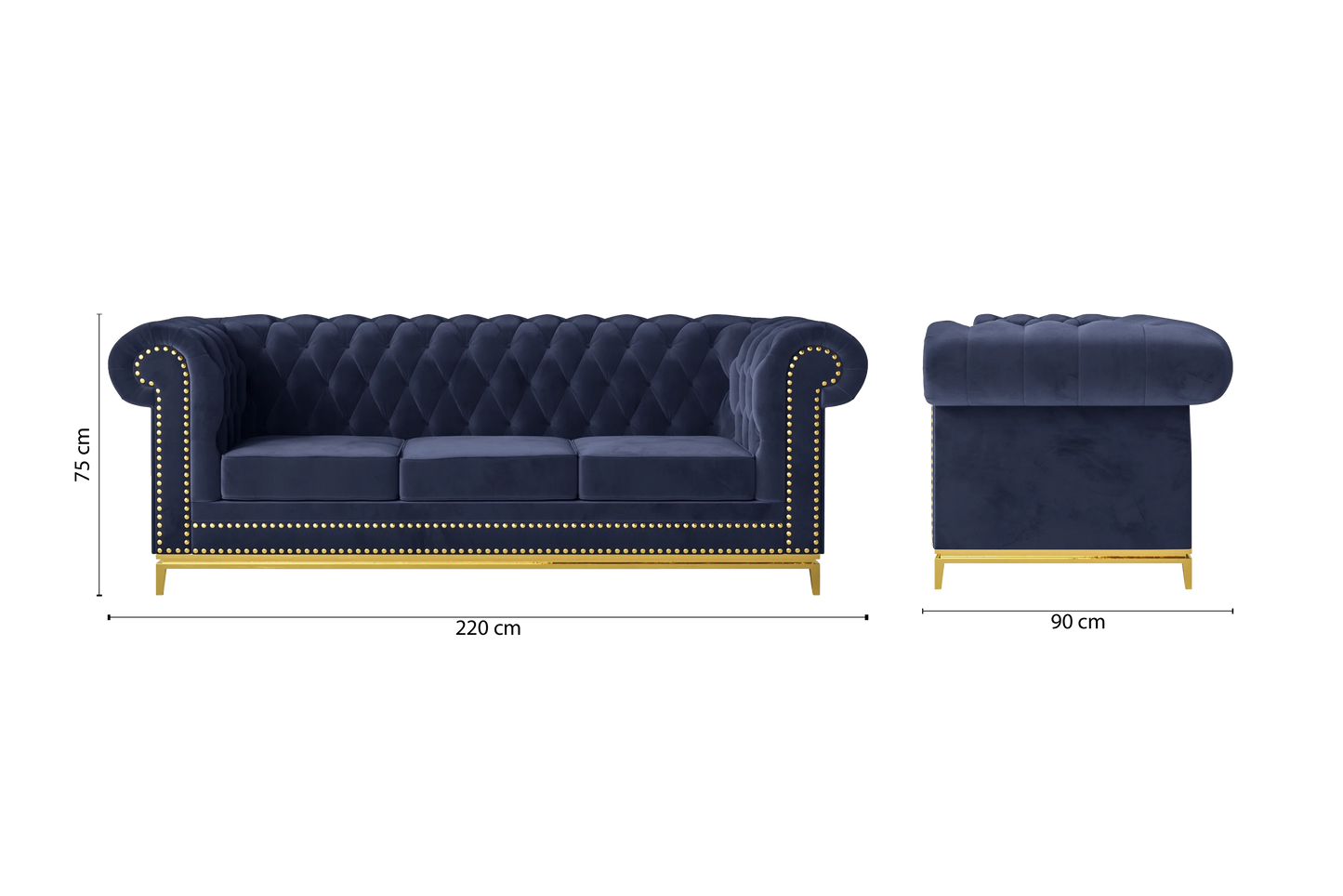 Venice 3 Seater Sofa Dark Blue Velvet