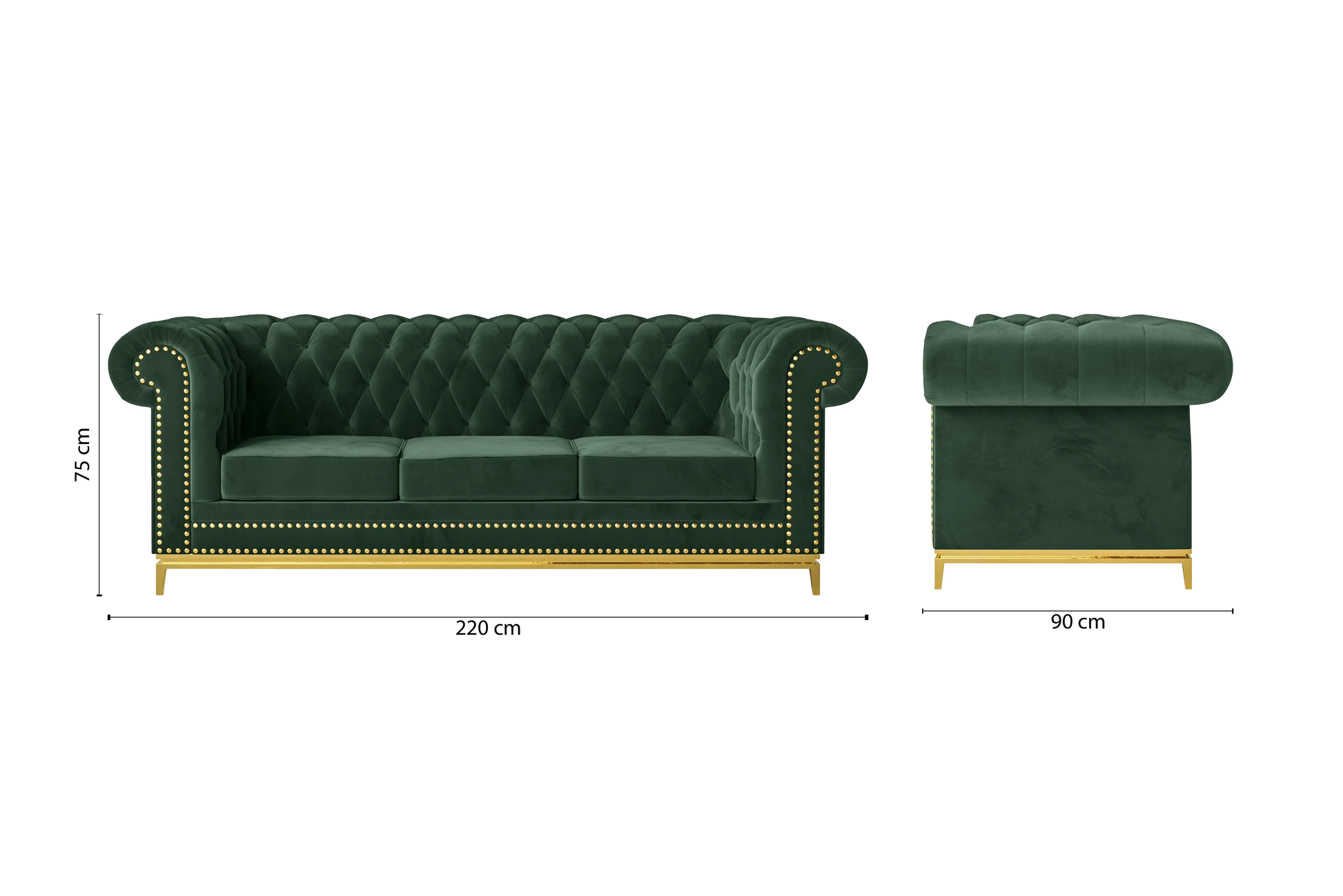 Venice 3 Seater Sofa Green Velvet