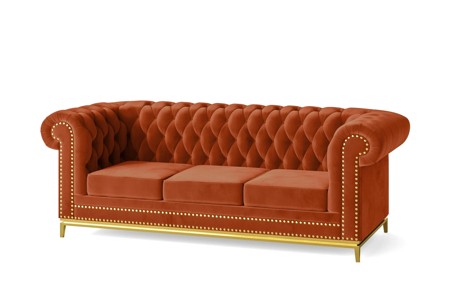 Venice 3 Seater Sofa Orange Velvet