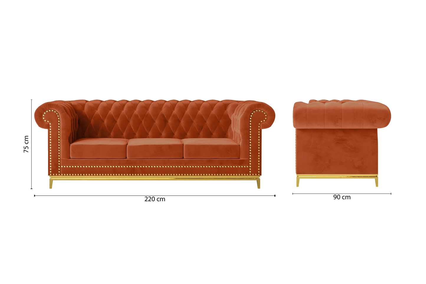 Venice 3 Seater Sofa Orange Velvet