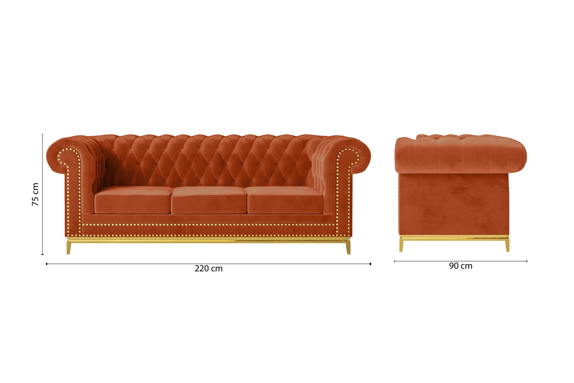 Venice 3 Seater Sofa Orange Velvet