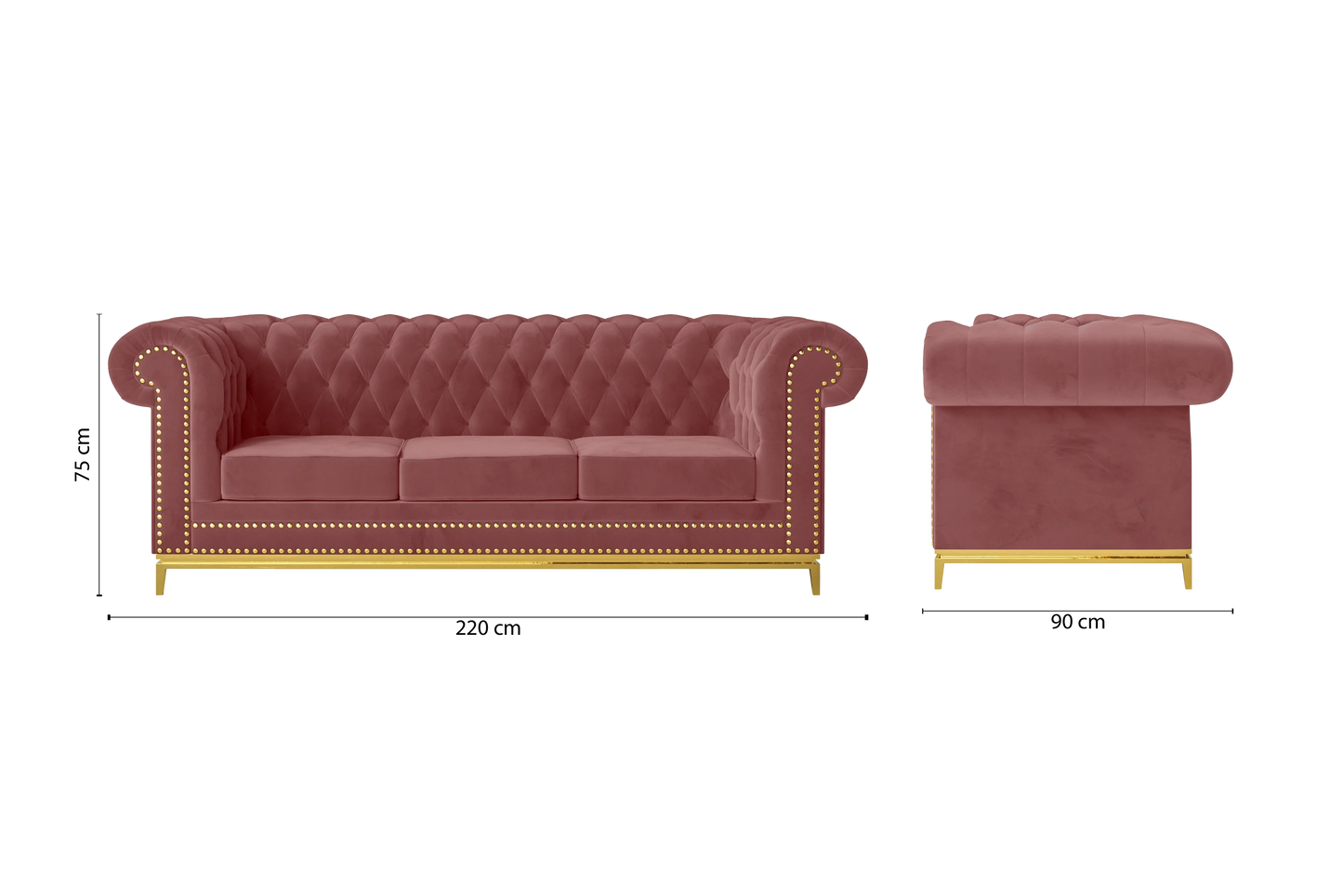 Venice 3 Seater Sofa Pink Velvet