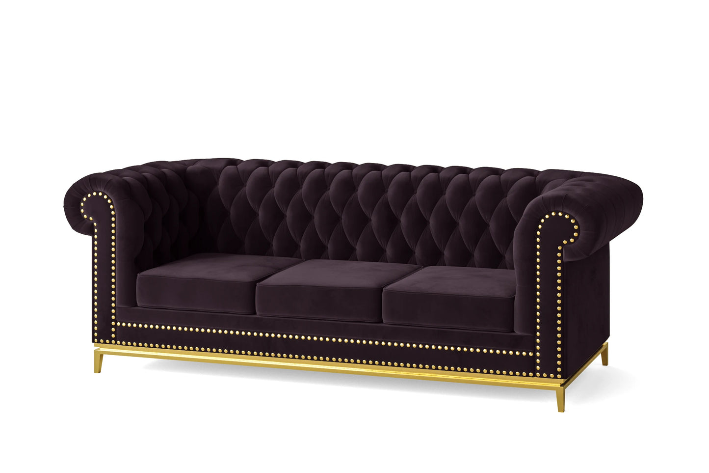 Venice 3 Seater Sofa Purple Velvet