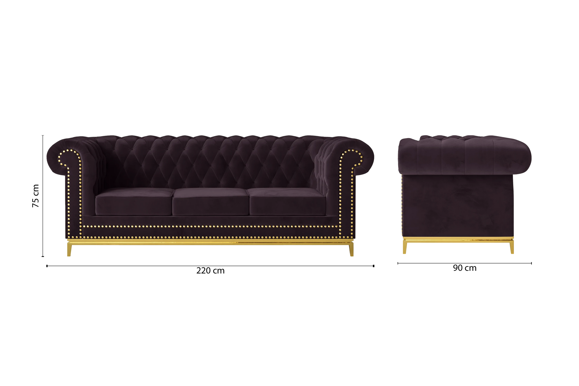 Venice 3 Seater Sofa Purple Velvet